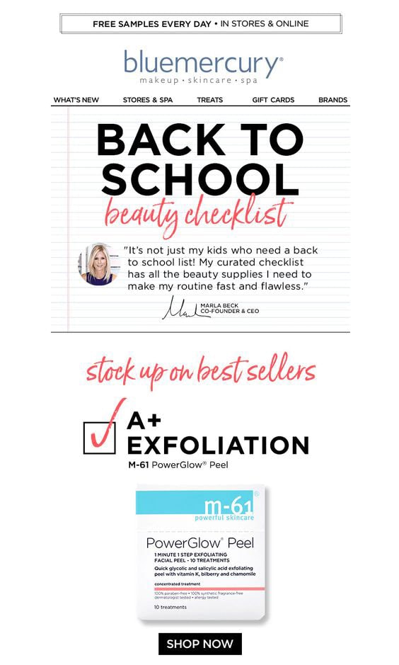 Back-to-school Email Example from Bluemercury