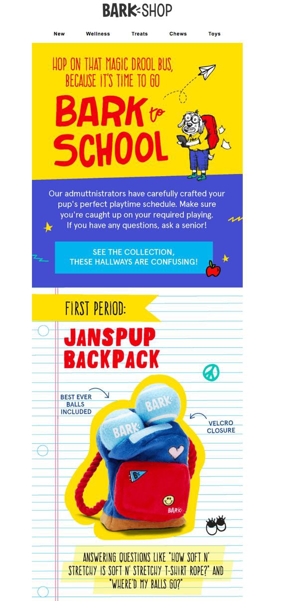 Back-to-school Email Example from Bark Shop