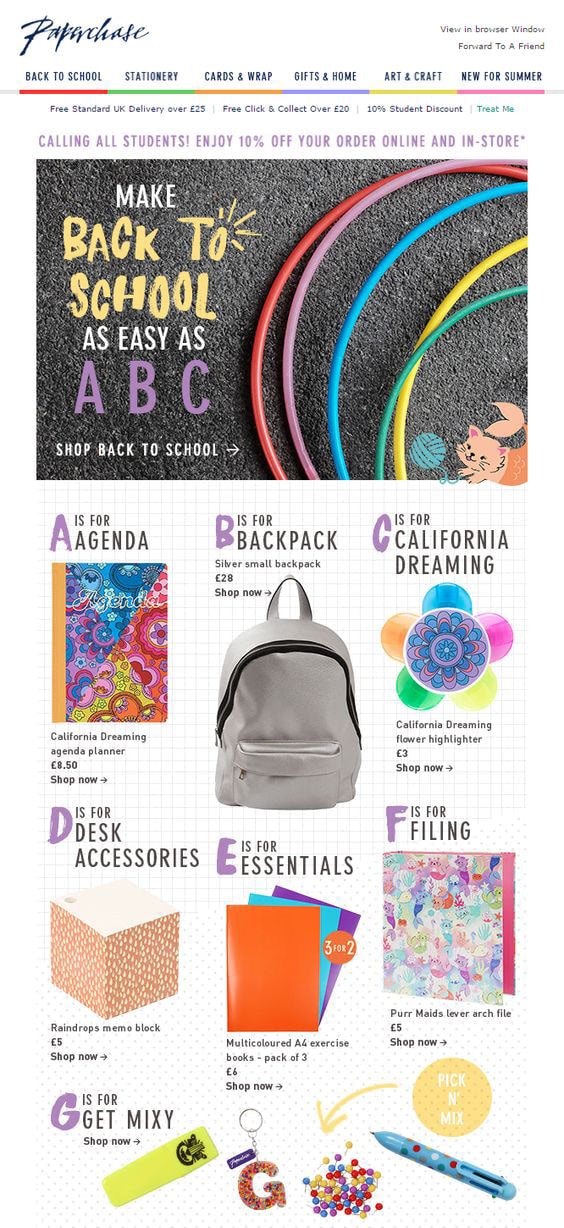 Back-to-school Email Example from Paperchase