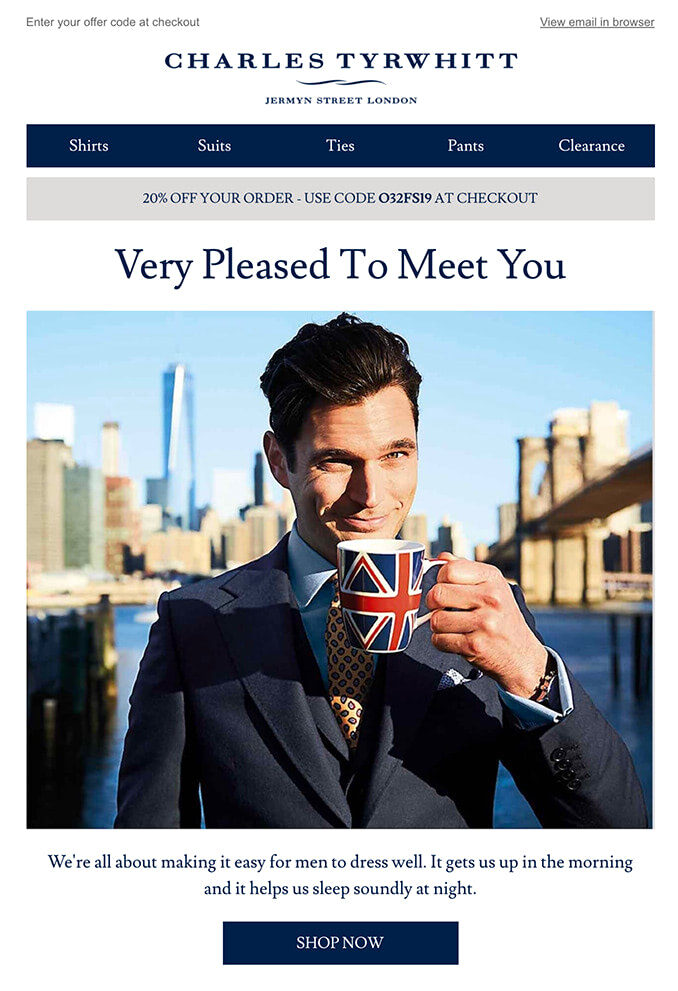 Welcome email from Charles Tyrwhitt