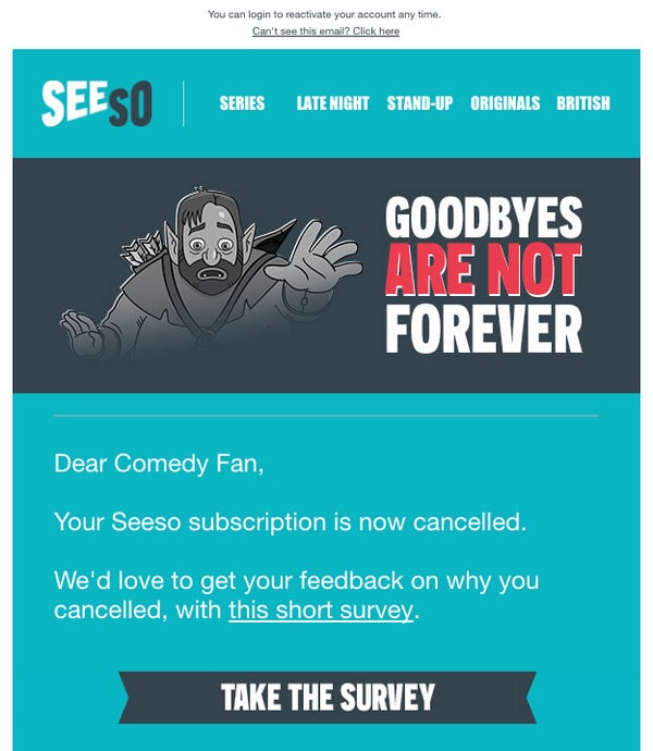 Win-Back Email Example from Seeso