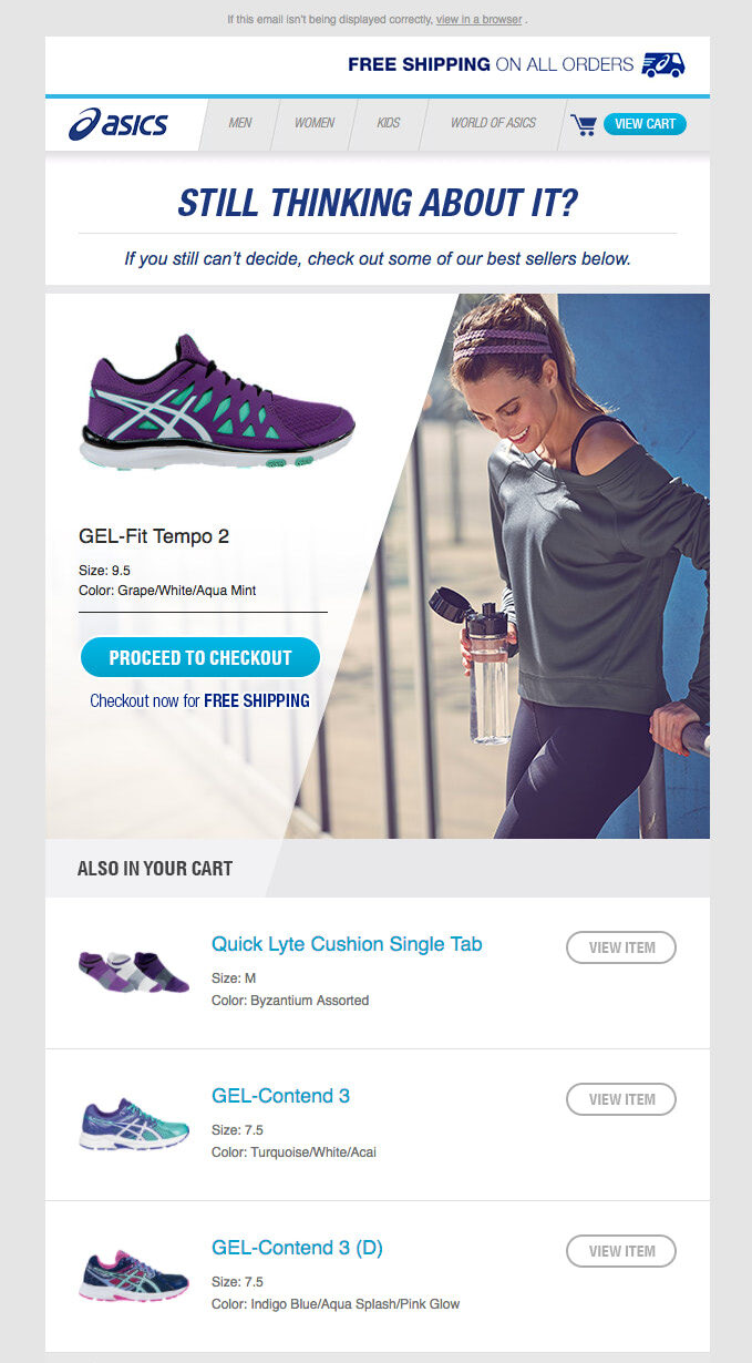 Abandoned Shopping Cart Email from Asics