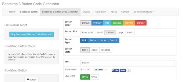 Bootstrap 3 Button Code Generator