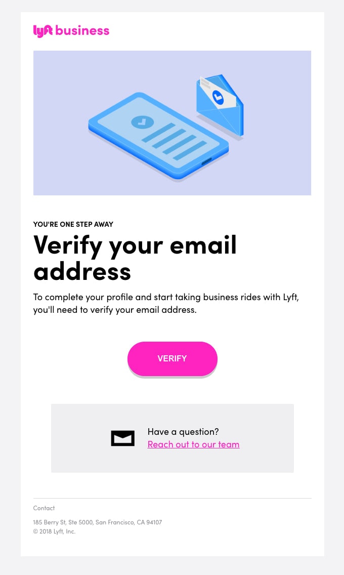 Verification Email Example from Lyft