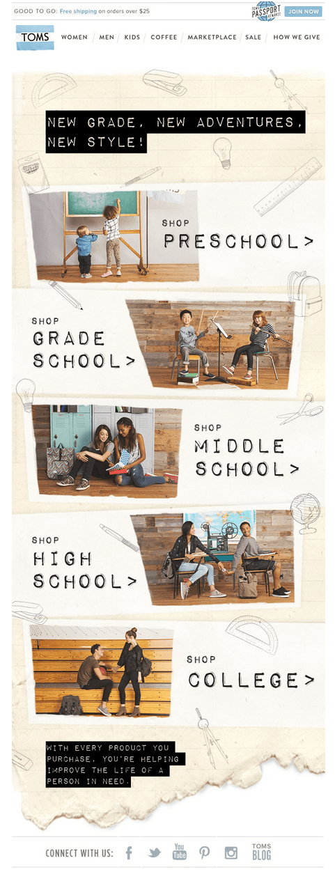 Toms ‘Back to School’ Email